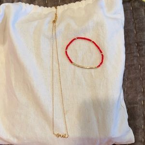 Stella & Dot Oui Necklace & red stretch bracelet